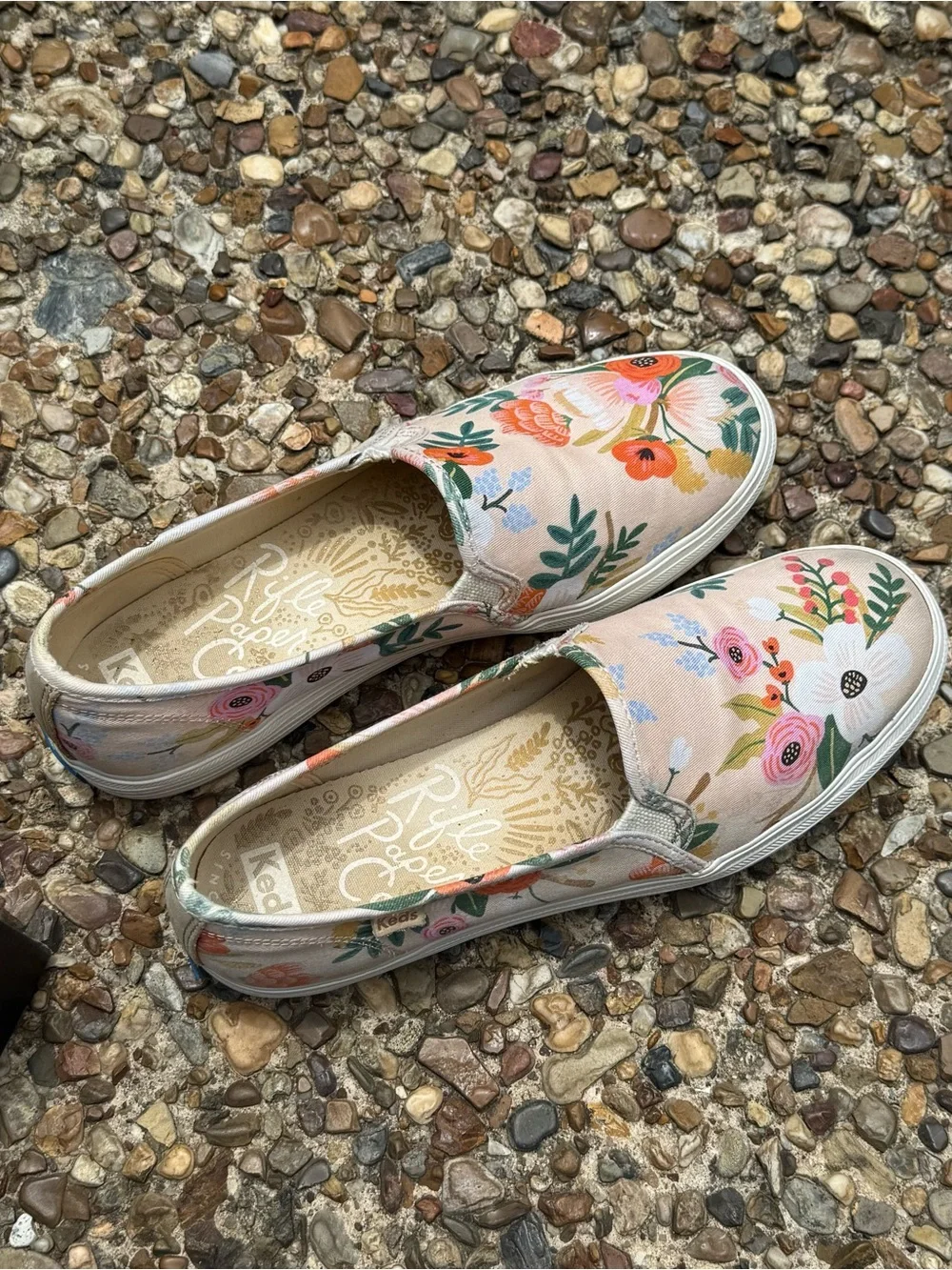 Keds x Rifle Paper Double Decker Floral Slip On Sneakers WF61775 Pink Womens 8